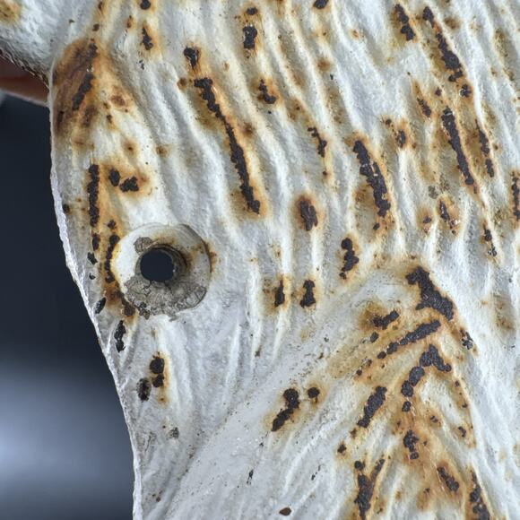 Vintage Cast Iron Cat Wall Hook Key Coat Hanger Rustic White Rusty Patina - Picture 8 of 12